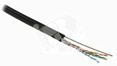 Витая пара U/UTP неэкранированная категория 5e 4 пары 24 AWG одножильный (solid) с металлическим тросом внешний черный (500м)