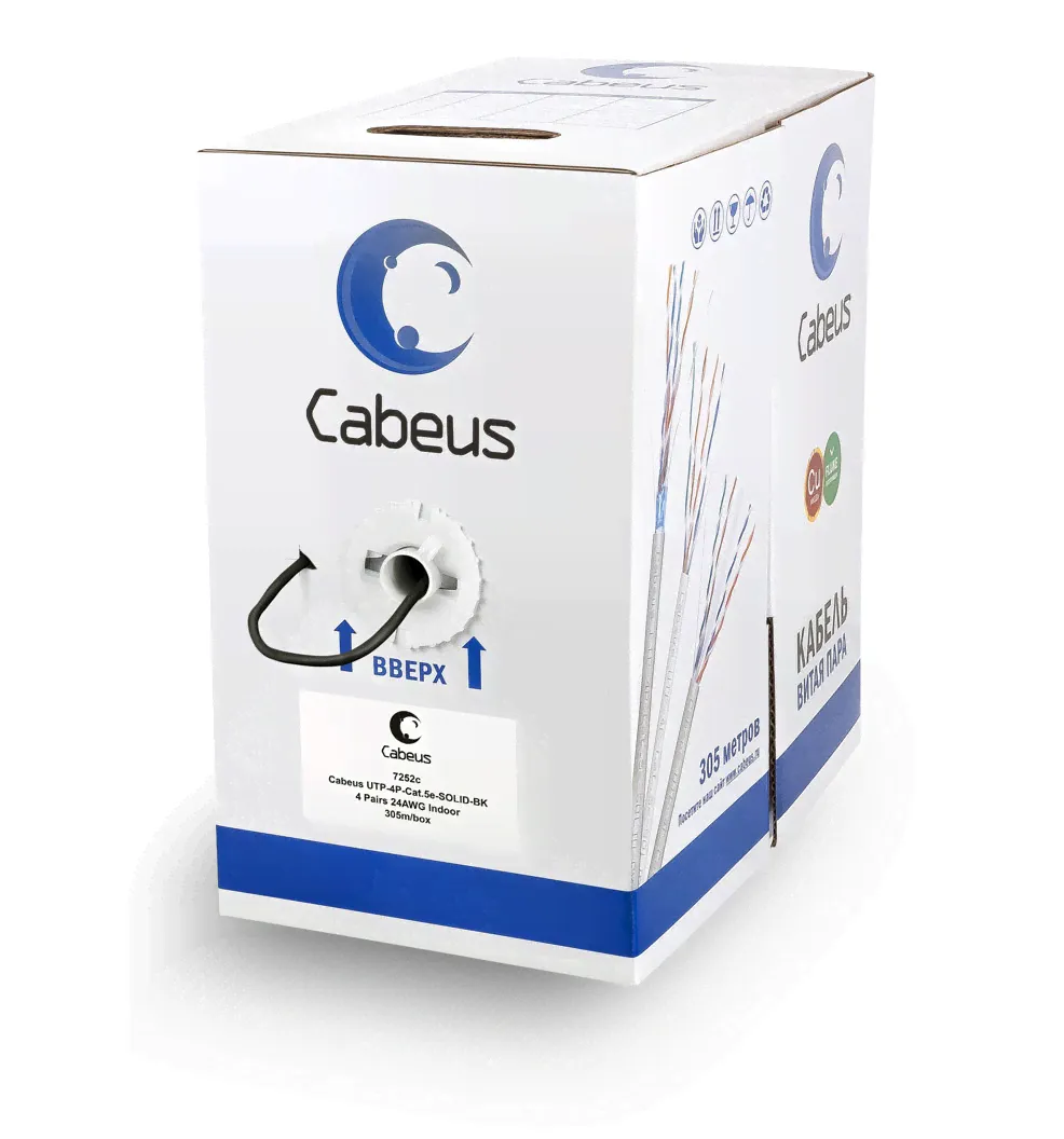 Витая пара UTP cat.5e Cabeus UTP-4P-Cat-5e-SOLID-BK 4 пары-0
